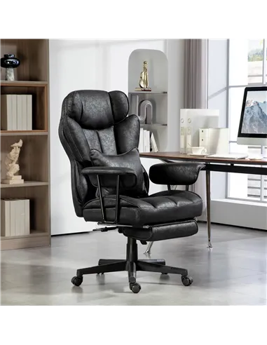 HOMCOM Executive Office Chair, Ergonomic Desk Chair with Foot Rest, Lumbar Support, Reclining Function and Wide Seat, Black