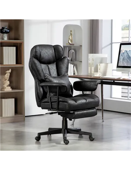 HOMCOM Executive Office Chair, Ergonomic Desk Chair with Foot Rest, Lumbar Support, Reclining Function and Wide Seat, Black