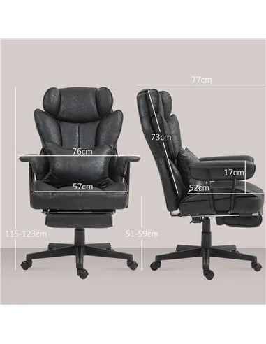 HOMCOM Executive Office Chair, Ergonomic Desk Chair with Foot Rest, Lumbar Support, Reclining Function and Wide Seat, Black