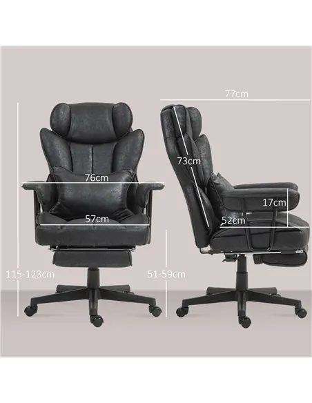 HOMCOM Executive Office Chair, Ergonomic Desk Chair with Foot Rest, Lumbar Support, Reclining Function and Wide Seat, Black