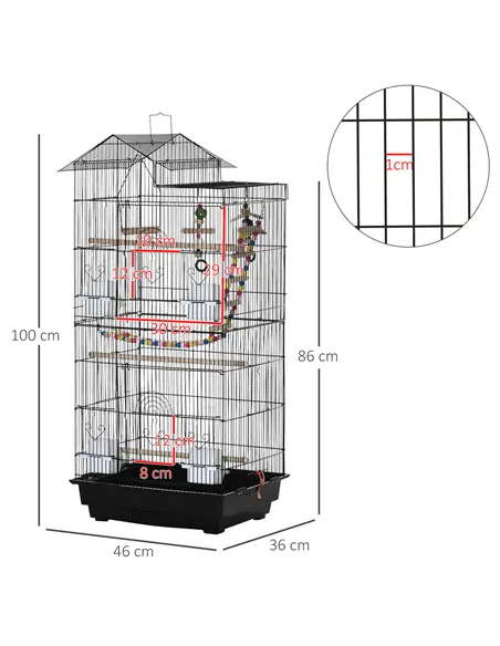 PawHut Bird Cage for Budgies, Finches, Canaries w/ Accessories, Toys, Tray