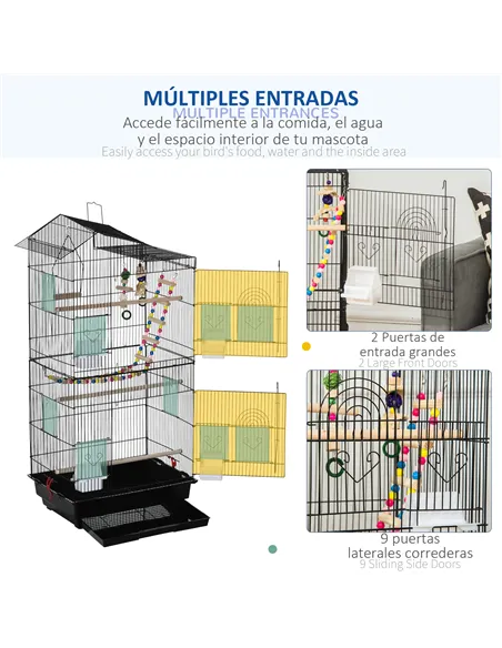 PawHut Bird Cage for Budgies, Finches, Canaries w/ Accessories, Toys, Tray