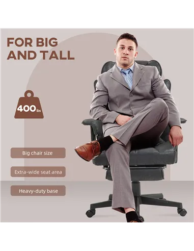 HOMCOM Executive Office Chair, Ergonomic Desk Chair with Foot Rest, Lumbar Support, Reclining Function and Wide Seat, Black