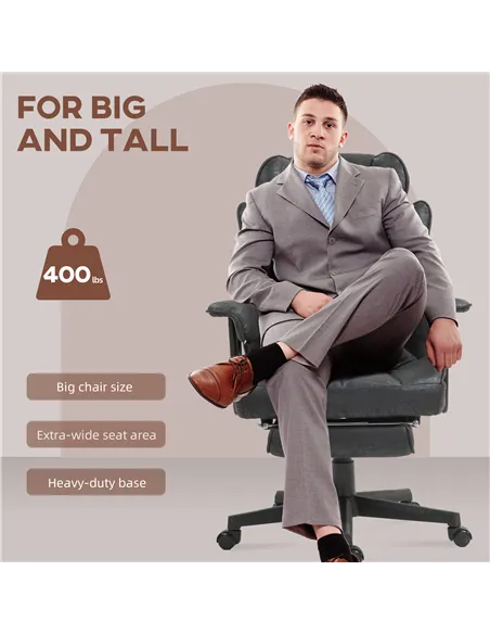 HOMCOM Executive Office Chair, Ergonomic Desk Chair with Foot Rest, Lumbar Support, Reclining Function and Wide Seat, Black