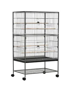 PawHut Large Bird Cage Budgie Cage for Finch Canaries Parakeet with Rolling Stand, Slide-out Tray, Storage Shelf, Food Container