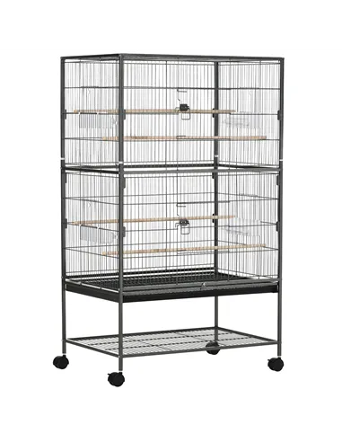 PawHut Large Bird Cage Budgie Cage for Finch Canaries Parakeet with Rolling Stand, Slide-out Tray, Storage Shelf, Food Container
