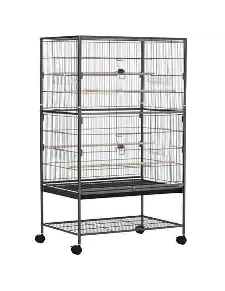 PawHut Large Bird Cage Budgie Cage for Finch Canaries Parakeet with Rolling Stand, Slide-out Tray, Storage Shelf, Food Container