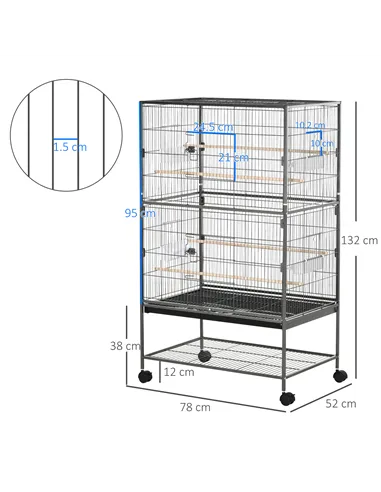 PawHut Large Bird Cage Budgie Cage for Finch Canaries Parakeet with Rolling Stand, Slide-out Tray, Storage Shelf, Food Container