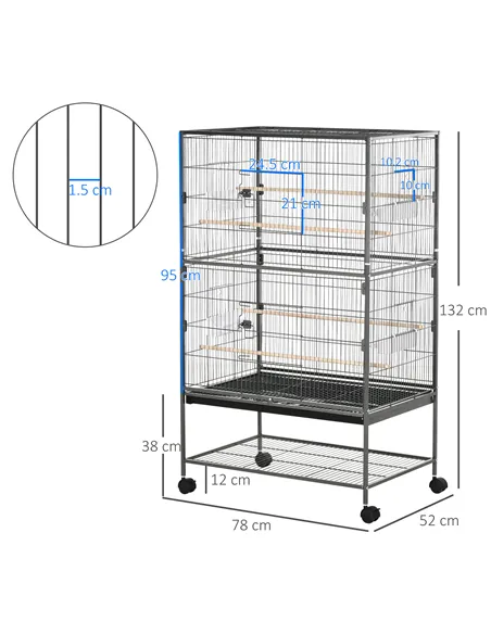 PawHut Large Bird Cage Budgie Cage for Finch Canaries Parakeet with Rolling Stand, Slide-out Tray, Storage Shelf, Food Container