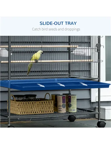 PawHut Large Bird Cage Budgie Cage for Finch Canaries Parakeet with Rolling Stand, Slide-out Tray, Storage Shelf, Food Container
