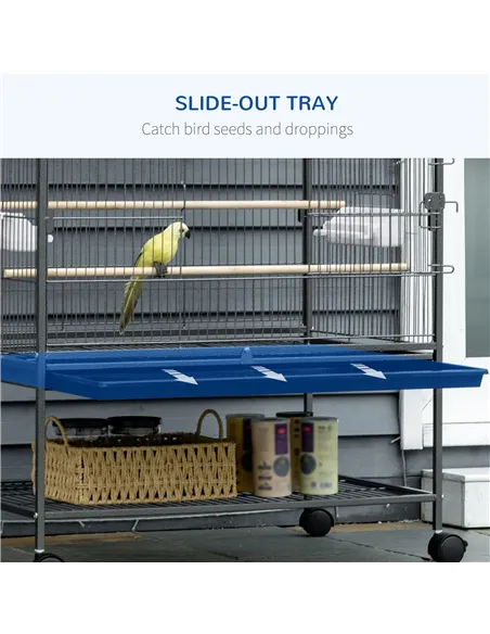 PawHut Large Bird Cage Budgie Cage for Finch Canaries Parakeet with Rolling Stand, Slide-out Tray, Storage Shelf, Food Container