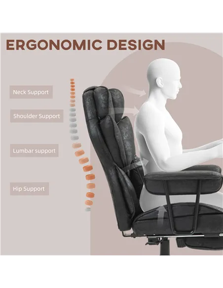 HOMCOM Executive Office Chair, Ergonomic Desk Chair with Foot Rest, Lumbar Support, Reclining Function and Wide Seat, Black