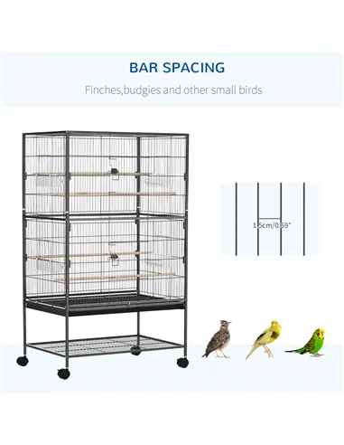 PawHut Large Bird Cage Budgie Cage for Finch Canaries Parakeet with Rolling Stand, Slide-out Tray, Storage Shelf, Food Container