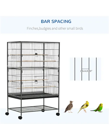 PawHut Large Bird Cage Budgie Cage for Finch Canaries Parakeet with Rolling Stand, Slide-out Tray, Storage Shelf, Food Container