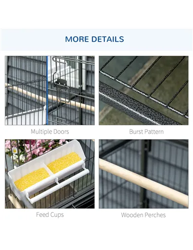 PawHut Large Bird Cage Budgie Cage for Finch Canaries Parakeet with Rolling Stand, Slide-out Tray, Storage Shelf, Food Container