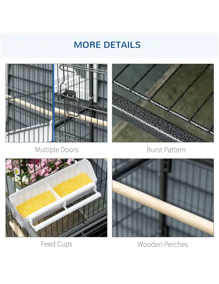 PawHut Large Bird Cage Budgie Cage for Finch Canaries Parakeet with Rolling Stand, Slide-out Tray, Storage Shelf, Food Container