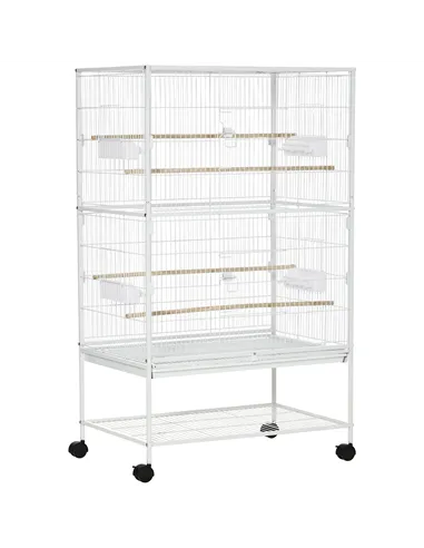 PawHut Large Bird Cage Budgie Cage for Finch Canaries Parakeet with Rolling Stand, Slide-out Tray, Storage Shelf, Food Container