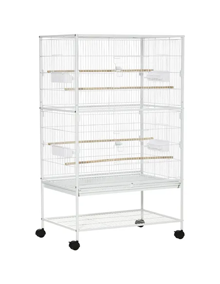 PawHut Large Bird Cage Budgie Cage for Finch Canaries Parakeet with Rolling Stand, Slide-out Tray, Storage Shelf, Food Container