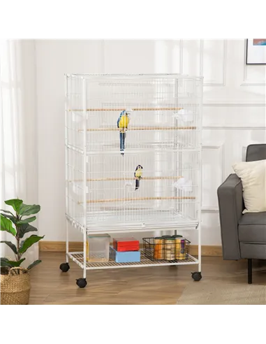 PawHut Large Bird Cage Budgie Cage for Finch Canaries Parakeet with Rolling Stand, Slide-out Tray, Storage Shelf, Food Container