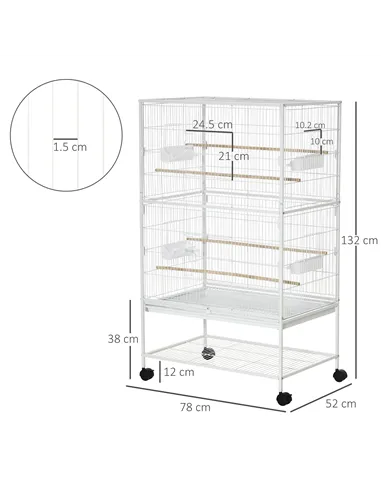 PawHut Large Bird Cage Budgie Cage for Finch Canaries Parakeet with Rolling Stand, Slide-out Tray, Storage Shelf, Food Container