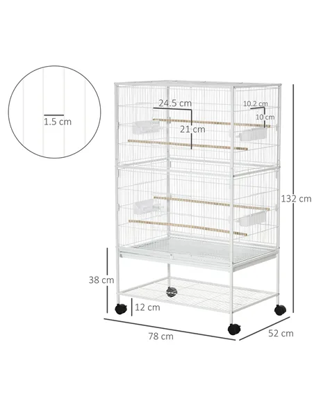 PawHut Large Bird Cage Budgie Cage for Finch Canaries Parakeet with Rolling Stand, Slide-out Tray, Storage Shelf, Food Container