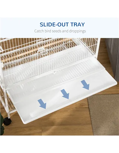 PawHut Large Bird Cage Budgie Cage for Finch Canaries Parakeet with Rolling Stand, Slide-out Tray, Storage Shelf, Food Container