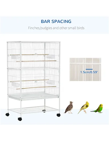 PawHut Large Bird Cage Budgie Cage for Finch Canaries Parakeet with Rolling Stand, Slide-out Tray, Storage Shelf, Food Container