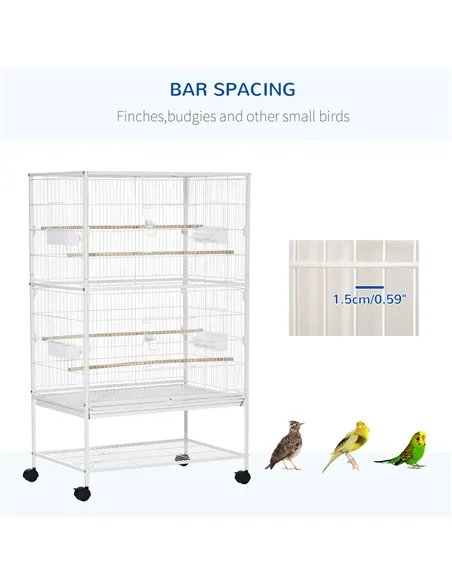 PawHut Large Bird Cage Budgie Cage for Finch Canaries Parakeet with Rolling Stand, Slide-out Tray, Storage Shelf, Food Container