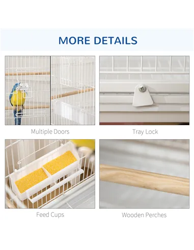 PawHut Large Bird Cage Budgie Cage for Finch Canaries Parakeet with Rolling Stand, Slide-out Tray, Storage Shelf, Food Container