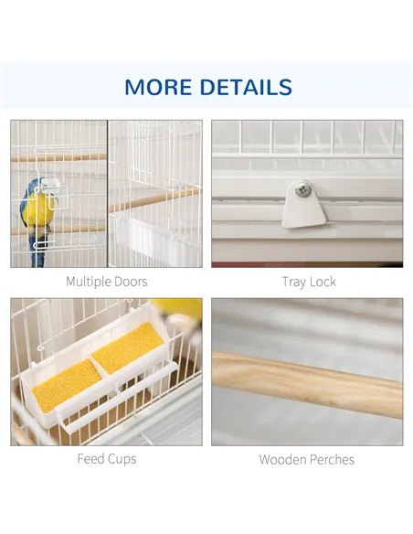 PawHut Large Bird Cage Budgie Cage for Finch Canaries Parakeet with Rolling Stand, Slide-out Tray, Storage Shelf, Food Container