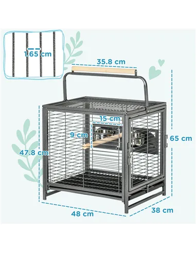 PawHut Parrot Cage, Travel Carry Pet Bird Cage, with Metal Handle