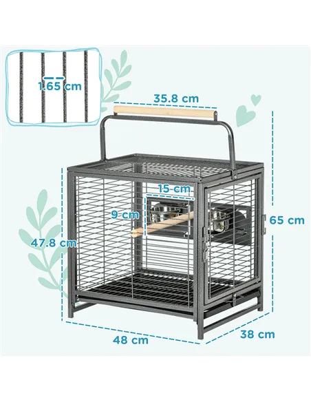 PawHut Parrot Cage, Travel Carry Pet Bird Cage, with Metal Handle