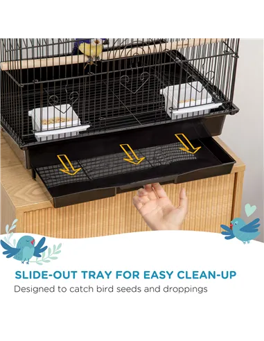 PawHut Metal Bird Cage with Plastic Swing Perch Food Container Tray Handle for Finch Canary Budgie 43.5 x 33 x 63 cm, Black