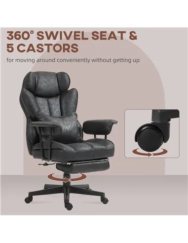 HOMCOM Executive Office Chair, Ergonomic Desk Chair with Foot Rest, Lumbar Support, Reclining Function and Wide Seat, Black
