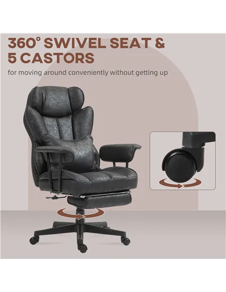 HOMCOM Executive Office Chair, Ergonomic Desk Chair with Foot Rest, Lumbar Support, Reclining Function and Wide Seat, Black