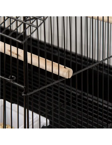 PawHut Metal Bird Cage with Plastic Swing Perch Food Container Tray Handle for Finch Canary Budgie 43.5 x 33 x 63 cm, Black