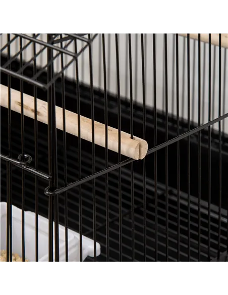 PawHut Metal Bird Cage with Plastic Swing Perch Food Container Tray Handle for Finch Canary Budgie 43.5 x 33 x 63 cm, Black