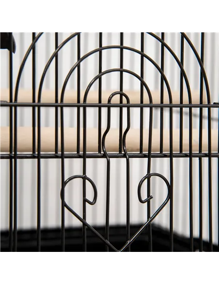 PawHut Metal Bird Cage with Plastic Swing Perch Food Container Tray Handle for Finch Canary Budgie 43.5 x 33 x 63 cm, Black