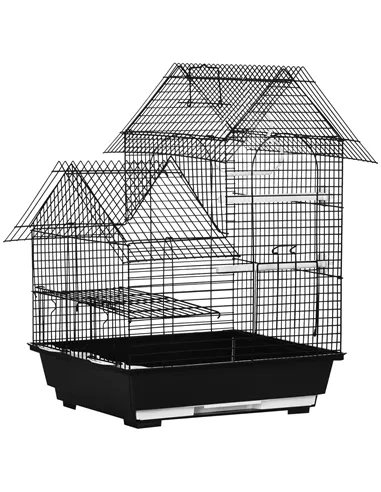 PawHut Metal Bird Cage for Finch, Canary w/ Food Containers, Swing Ring, Tray, Handle, 39 x 33 x 47cm