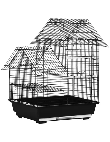 PawHut Metal Bird Cage for Finch, Canary w/ Food Containers, Swing Ring, Tray, Handle, 39 x 33 x 47cm