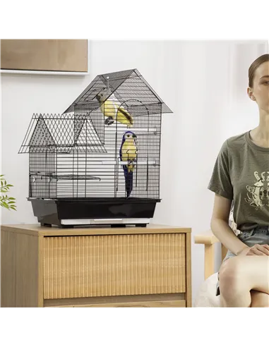 PawHut Metal Bird Cage for Finch, Canary w/ Food Containers, Swing Ring, Tray, Handle, 39 x 33 x 47cm