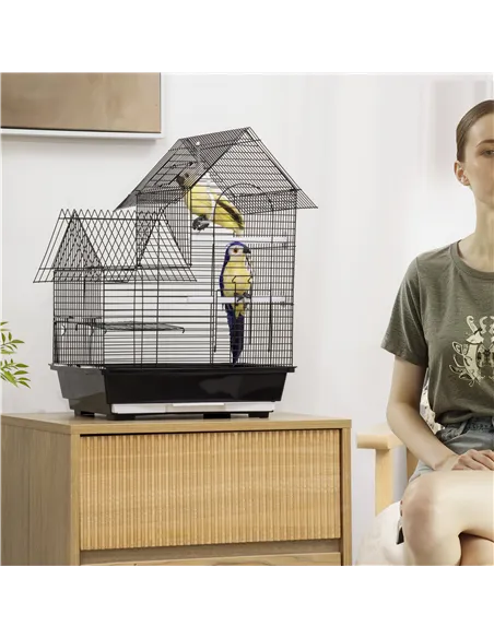 PawHut Metal Bird Cage for Finch, Canary w/ Food Containers, Swing Ring, Tray, Handle, 39 x 33 x 47cm