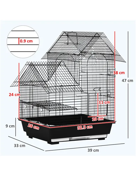 PawHut Metal Bird Cage for Finch, Canary w/ Food Containers, Swing Ring, Tray, Handle, 39 x 33 x 47cm