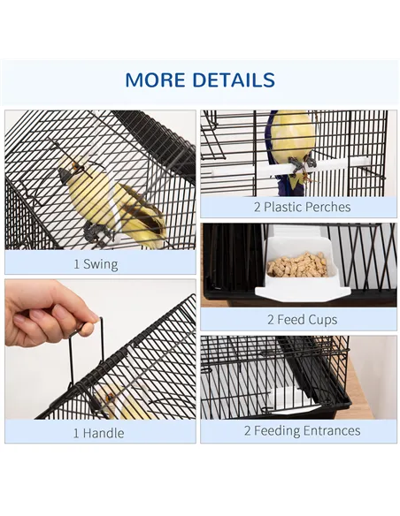 PawHut Metal Bird Cage for Finch, Canary w/ Food Containers, Swing Ring, Tray, Handle, 39 x 33 x 47cm