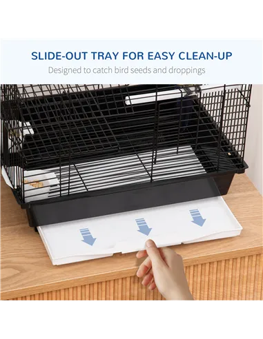 PawHut Metal Bird Cage for Finch, Canary w/ Food Containers, Swing Ring, Tray, Handle, 39 x 33 x 47cm