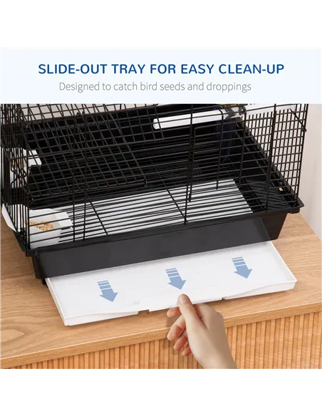 PawHut Metal Bird Cage for Finch, Canary w/ Food Containers, Swing Ring, Tray, Handle, 39 x 33 x 47cm