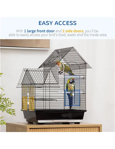 PawHut Metal Bird Cage for Finch, Canary w/ Food Containers, Swing Ring, Tray, Handle, 39 x 33 x 47cm