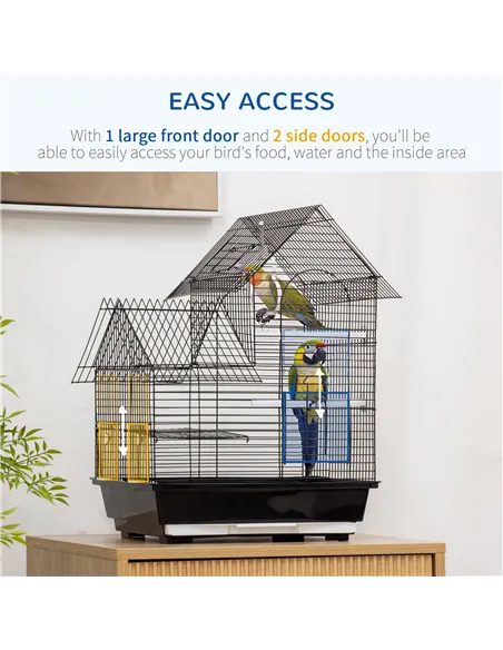 PawHut Metal Bird Cage for Finch, Canary w/ Food Containers, Swing Ring, Tray, Handle, 39 x 33 x 47cm