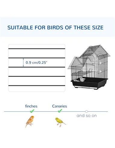 PawHut Metal Bird Cage for Finch, Canary w/ Food Containers, Swing Ring, Tray, Handle, 39 x 33 x 47cm