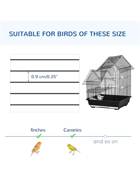 PawHut Metal Bird Cage for Finch, Canary w/ Food Containers, Swing Ring, Tray, Handle, 39 x 33 x 47cm